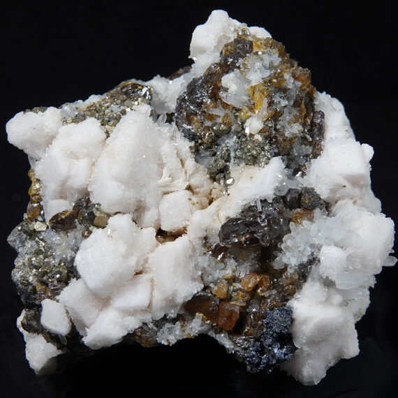 Sphalérite, manganocalcite, pyrite, quartz du Pérou.