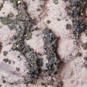 Rhodochrosite, pyrite, quartz et chalcopyrite du Pérou